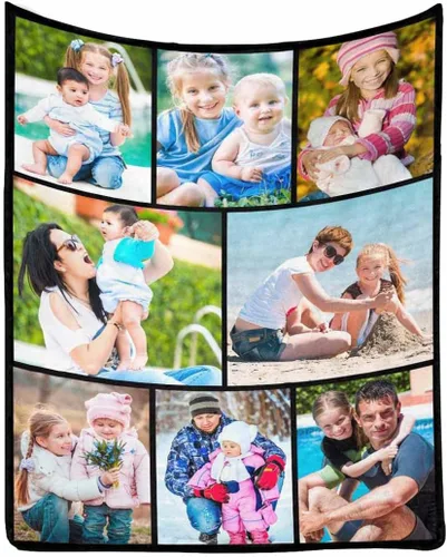 Miniatura 15 de Manta de Fotos Personalizada para Amigos BFF Navidad, Manta de Cama Personalizada con Collage de 9 Fotos para Mamá Papá Fotos Familiares Multi 02