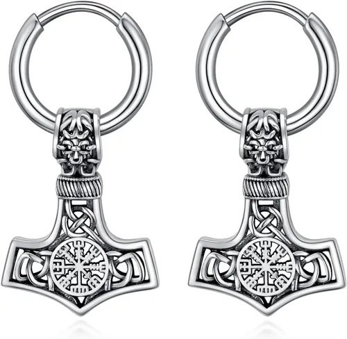 Aretes vikingos para hombre, plata de ley, aretes colgantes vikingosgóticos, joyería vikinga, regalo para mujeres y hombres
