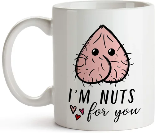 YouNique Designs Taza con texto en inglés "I Nuts about You", taza de café de aniversario para hombres, taza de cumpleaños para novio, novia,