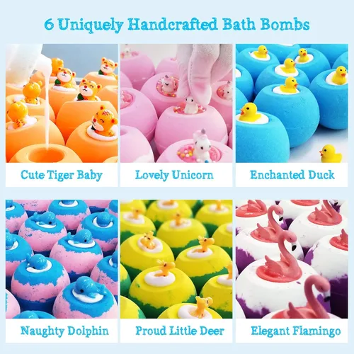Miniatura 5 de Aofmee Bombas de baño para niños, bombas de baño naturales hechas a mano con juguete en el interior, manteca de cacao de karité hidratante, kit