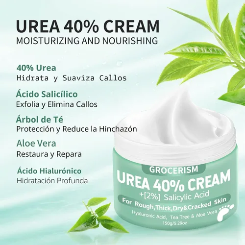 Miniatura 3 de Grocerism Crema de urea 40 por ciento para pies más 2% ácido salicílico 5.29 onzas Crema de pies y manos de máxima fuerza con ácido hialurónico