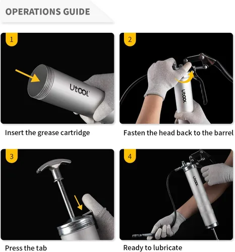 Miniatura 6 de UTOOL Pistola de engrase, kit de pistola de engrase resistente de 8000 PSI con capacidad de 14 onzas, manguera flexible de resina de 18 pulgadas, 2