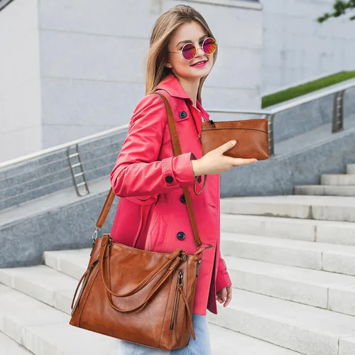 Miniatura 5 de UBORSE Bolsas de mano para mujer, bolsos y bolsos de mano con asa superior, bolso de hombro suave, bolso de mano para mujer, de cuero vegano, juego