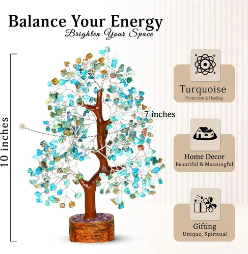 Miniatura 2 de YATSKIA - Árbol de cristal turquesa Feng Shui, alambre, bonsái Buhha, estatua reiki, Chakra curativo energía positiva, buena suerte dinero regalos