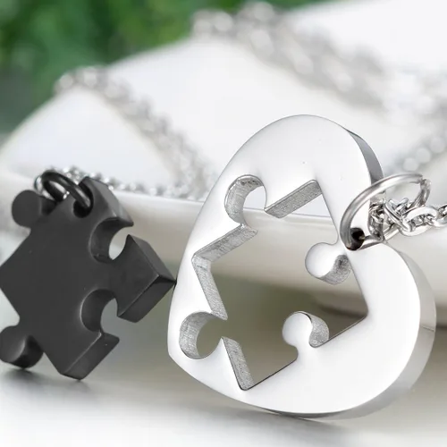 Miniatura 2 de Oidea - Collar con dije de corazón con pieza faltante, collar de amor de pareja, de acero inoxidable, cadena incluida