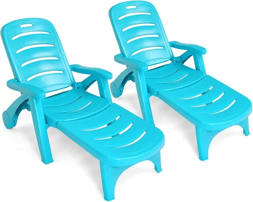 Miniatura 13 de Giantex Tumbona plegable con ruedas, silla de patio al aire libre, tumbona ajustable con ruedas reclinable de 5 posiciones con reposabrazos