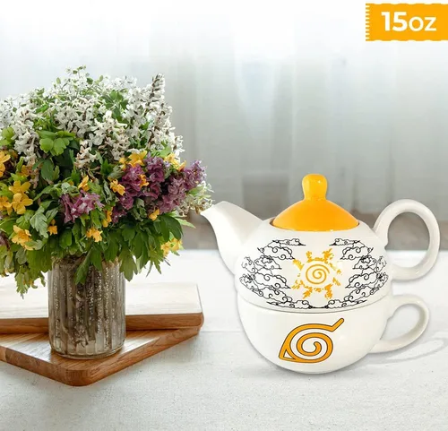 Miniatura 6 de Just Funky Naruto Shippuden Juego de 2 tazas de té con taza de té y hervidor de agua, taza de té de 15 onzas con el zorro de nueve colas "Kurama
