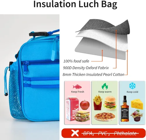 Miniatura 5 de Cerbonny Lonchera infantil para niñas y niños, bolsa de almuerzo aislada con soporte doble para botellas y forro congelable (azul)