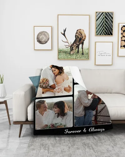 Miniatura 3 de Manta de collage de fotos personalizada, manta de franela suave, regalos para seres queridos 4 Fotos con texto