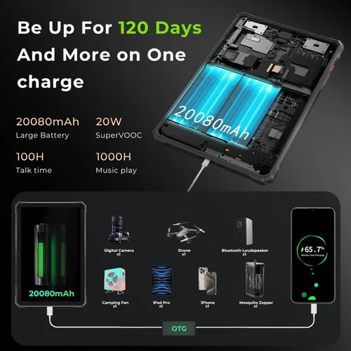 Miniatura 3 de HOTWAV R9 Pro 2025 Tableta Resistente Android 14-2K de 11 Pulgadas 20080mAh Impermeable, Tablets para Exteriores 20GB+256GB/2TB SD, Cámara 64MP+16MP
