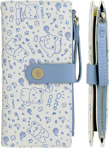 Miniatura 8 de Farcauo Billetera para mujer, billetera delgada para mujer, linda cartera delgada Kawaii con flores para mujer, tarjetero para mujer, Cartera