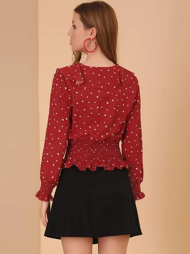 Miniatura 5 de Allegra K Blusa para mujer con cuello de Peter Pan con estampado de corazón y perlas
