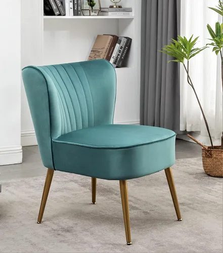 Miniatura 12 de Container Furniture Direct Silla moderna de terciopelo para sala de estar, dormitorio o entrada, diseño elegante y cómodo sin brazos con patas