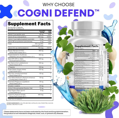 Miniatura 5 de Clean Nutraceuticals Alpha GPC Colina Fosfatidilserina Bacopa Monnieri Ginkgo Biloba Huperzina A Suplemento con Urdina, Mane de León, Garra de Gato