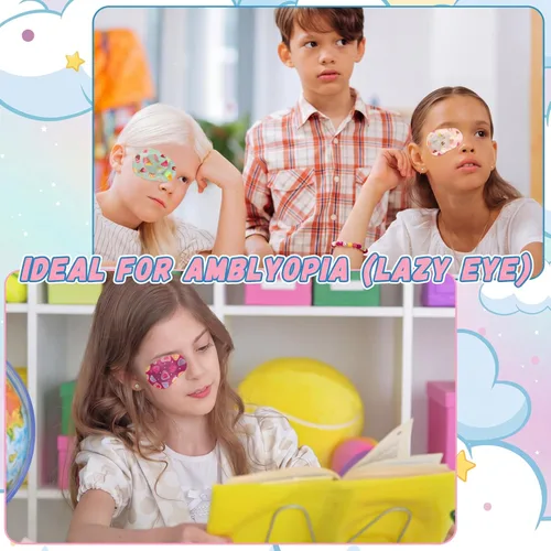 Miniatura 3 de Panitay 120 parches para ojos para niños y niñas, parche adhesivo a granel de tela de algodón transpirable con ojo perezoso para ambliopía