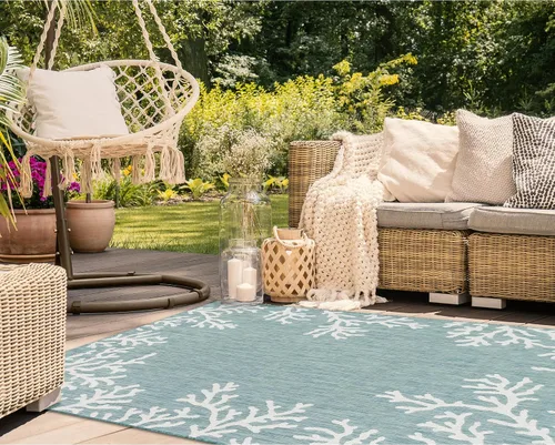 Miniatura 16 de Liora Manne Carmel - Alfombra decorativa de mezcla sintética para interiores y exteriores, de bajo perfil, contemporánea, decoración de peces Agua
