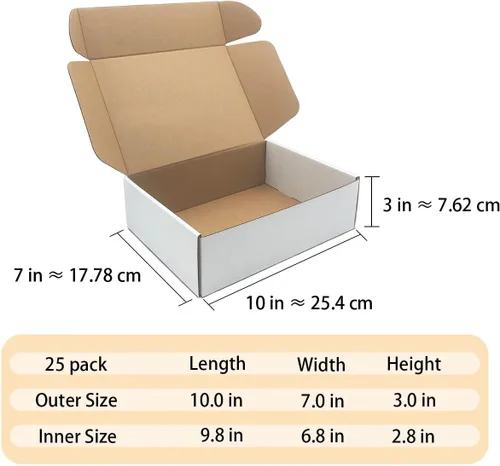Miniatura 7 de Juego de 25 cajas de envío de 8 x 6 x 3 pulgadas, cajas de cartón corrugado blanco para enviar literatura, sobres para pequeñas empresas, regalos