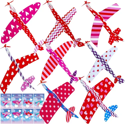 Winlyn 32 juegos de aviones planeadores de espuma para el día de San Valentín con tarjetas para niños y niñas, aviones de San Valentín, recuerdos de