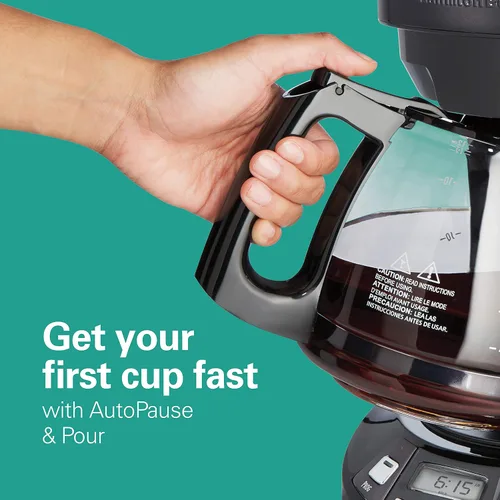 Miniatura 7 de Hamilton Beach Cafetera de goteo programable de 12 tazas con 3 opciones de preparación, jarra de vidrio, pausa y vierte automáticamente, acero