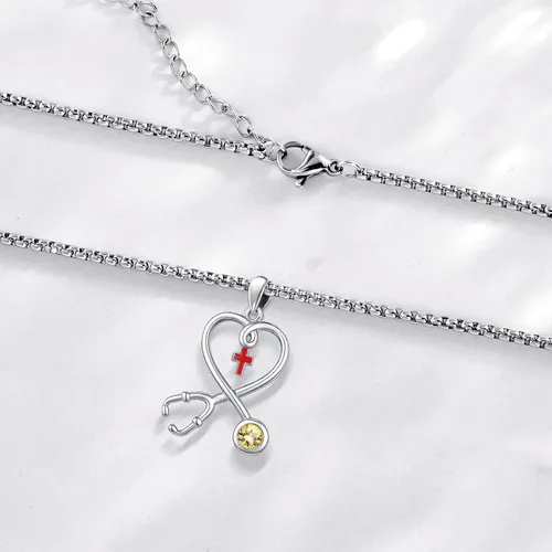 Miniatura 114 de Collar de alas de ángel de plata de ley 925, ángel de la guarda, enfermera RN caduceo, dije de ángel de cristal, joyería de regalo para mujer