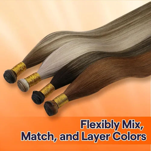 Miniatura 6 de Full Shine Genius Extensiones de cabello con trama atadas a mano, para coser sin costuras, cabello humano real, extensiones de cabello sedoso