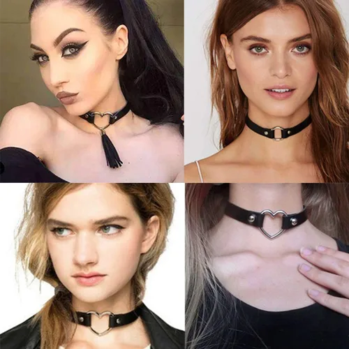 Miniatura 3 de Sinvini Gargantilla de cuero ajustable con corazón de amor punk PU collar gótico Egirl accesorios suave collar cadena para las mujeres