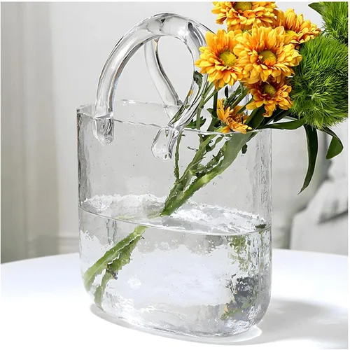 Miniatura 12 de Jarrón de mano, jarrones con asas, jarrón de vidrio en forma de florero, para arreglo floral, centro de mesa, decoración del hogar, estilo 1, azul