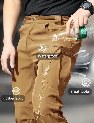Miniatura 5 de FLYFIREFLY Pantalones de senderismo para hombre, ligeros, impermeables, pantalones tácticos con múltiples bolsillos (sin cinturón)