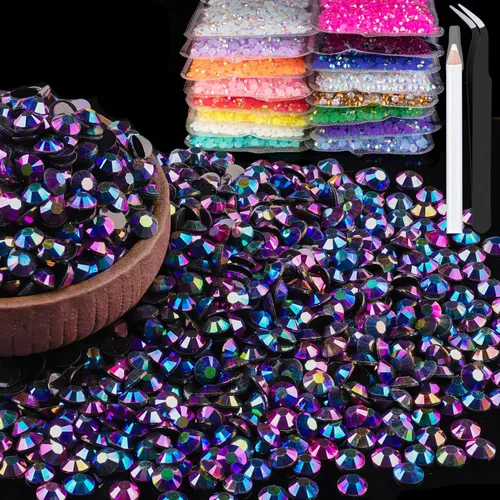 Miniatura 19 de 15000 diamantes de imitación de resina de 0.079 pulgadas a granel, diamantes de imitación de gelatina redondos negros con parte trasera plana, gemas