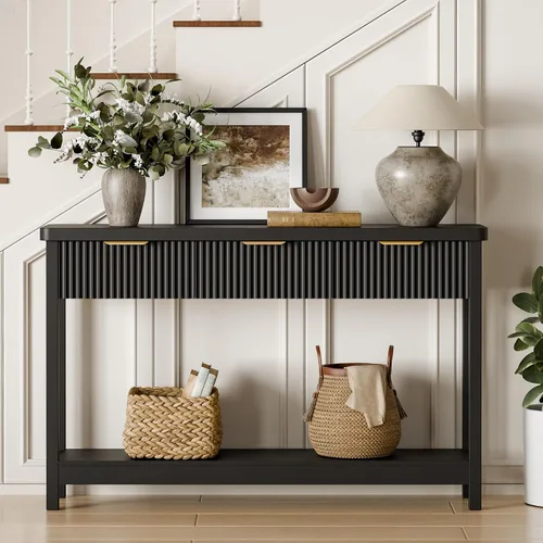 Miniatura 6 de Lulive Mesa Consola Acanalada de 51" para Entrada, Mesa de Entrada con 3 Cajones de Madera, Mesa Estilo Granja Detrás del Sofá para Sala de Estar