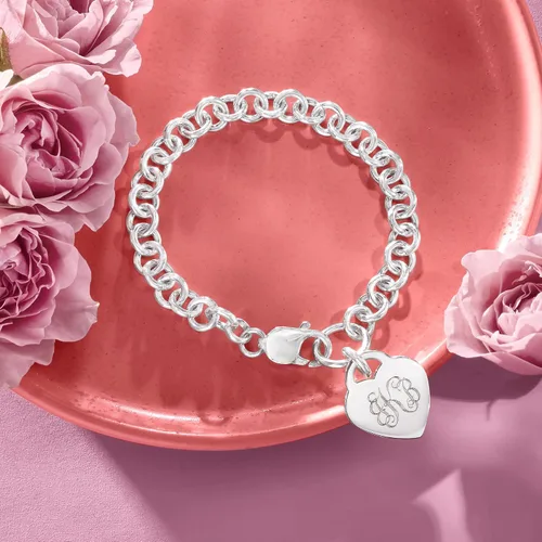 Miniatura 3 de Ross-Simons Sterling Silver Personalized Heart Charm Bracelet