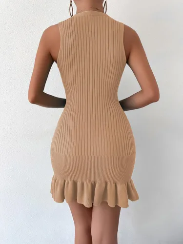 Miniatura 2 de MakeMeChic Minivestido tipo suéter ajustado sin mangas con dobladillo con volantes para mujer