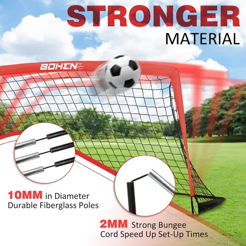 Miniatura 2 de BOHEN 6x4 FT Kids Soccer Goals with Carry Bag, Portable Folding Soccer Net for Backyard Training, Indoor/Outdoor Use for Youth and Adult Rojo