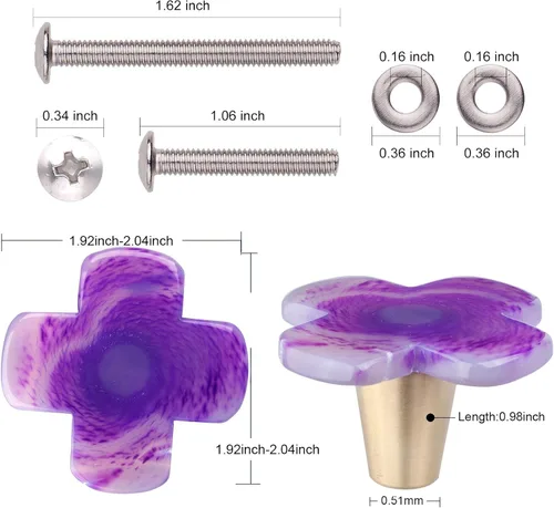 Miniatura 2 de Rockcloud Cajón de perilla de ágata con tornillos, mango de ágata morada en forma de cruz para armario, armario, accesorios para decoración
