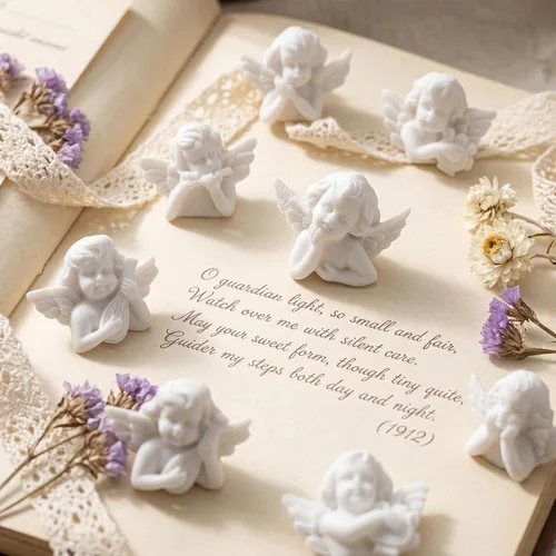 Miniatura 9 de EXCEART 60 piezas de figuras de ángel en miniatura, mini estatua de ángel, adornos de resina, cuentas planas para bricolaje, álbumes de recortes
