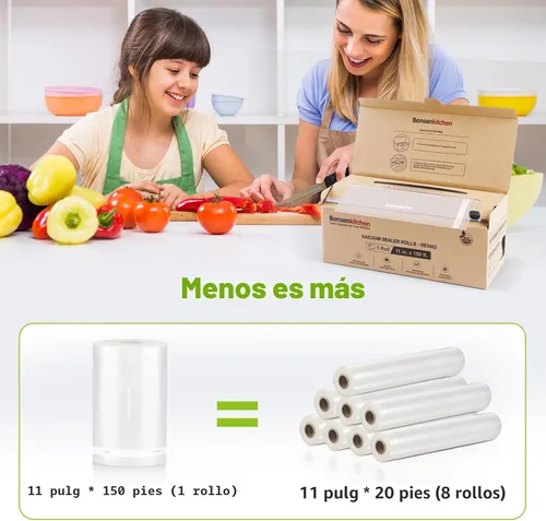 Miniatura 2 de [2025 Nuevo] Bonsenkitchen Rollos de Bolsas Selladoras al Vacío de 11" x 150' con Cortador para Almacenamiento de Alimentos, Grado Comercial, Sin