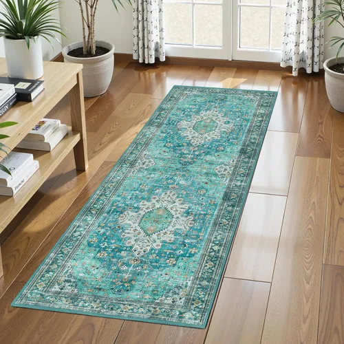 Miniatura 26 de Alfombra de Área Lavable 2'6'' x 8' Alfombra Persa Tradicional Vintage - Alfombra Plegable Desgastada Antideslizante Lavable a Máquina para Sala