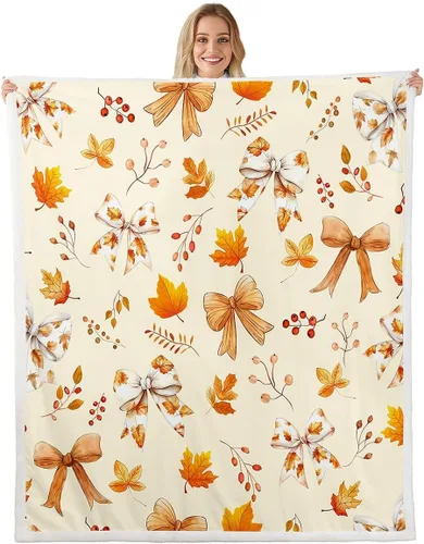 Miniatura 14 de Manfei Hello Fall Throw Blanket Pumpkin Maple Leaf Plaid Patchwork Fleece Blanket Autumn Theme Cozy Throws for Bed Couch Sofa,Kids Boys Girls Room