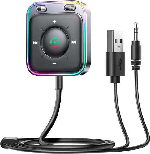 JOYROOM Adaptador AUX Bluetooth 6.0 para automóvil, cancelación de ruido de micrófonos duales, Plug and Play, botón multifunción, adaptador de audio