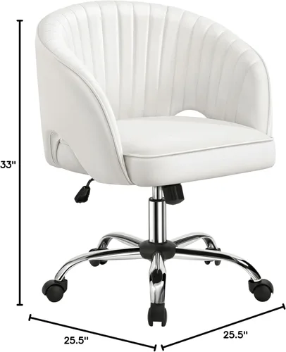 Miniatura 3 de Yaheetech Silla de Oficina para Casa, Silla de Escritorio de Cuero Sintético, Silla Giratoria Moderna con Respaldo Acolchado Tipo Barril, Ruedas