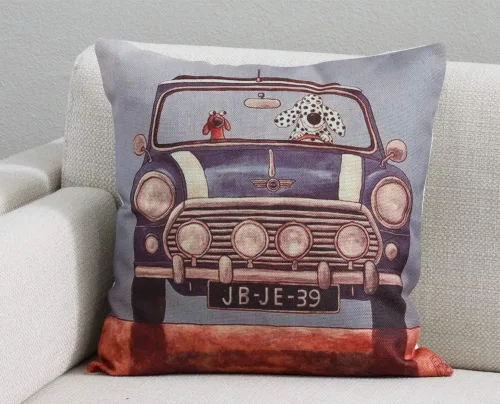 Funda de cojín con diseño de conductor de perro, funda de almohada decorativa para cama, niños, sofá de 18 x 18 pulgadas, solo funda Mini Cooper