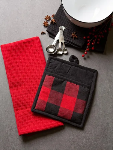 Miniatura 7 de DII Buffalo Check Kitchen Collection, juego de cocina clásico de granja, agarradera, rojo y negro, 2 piezas