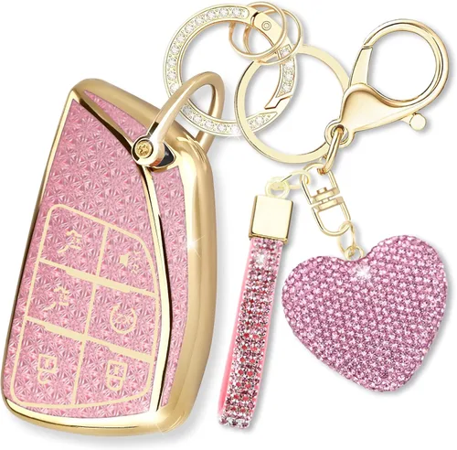 Miniatura 16 de Funda para llavero con llavero de corazón de diamante compatible con Chevy 2021-2024, Negro, 5 Botones