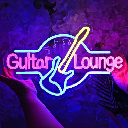 Miniatura 3 de Britrio Letrero de neón de guitarra, decoración de pared, sala de música en vivo, sala de bandas, sala de estar, oficina, dormitorio, hombre, cueva