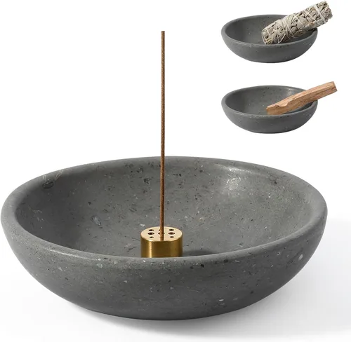 Miniatura 14 de Koville Soporte de incienso de mármol natural, soporte para varillas de incienso con 9 agujeros, quemador de incienso hecho a mano con recogedor