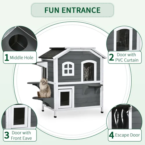 Miniatura 5 de Casa para gatos de 2 pisos al aire libre, recinto de madera resistente a la intemperie