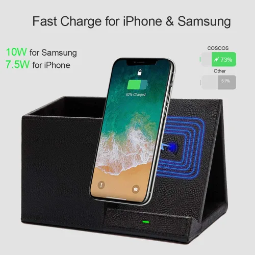 Miniatura 3 de COSOOS Cargador inalámbrico rápido con organizador de escritorio, cargador de teléfono de escritorio compatible con 15/15 Pro/15 Pro