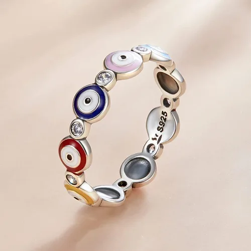 Miniatura 4 de Anillo de mal de ojo para mujeres y niñas, plata de ley 925 azul Hamsa con esmalte de ojos malvados de circonita cúbica, delicados ojos turcos