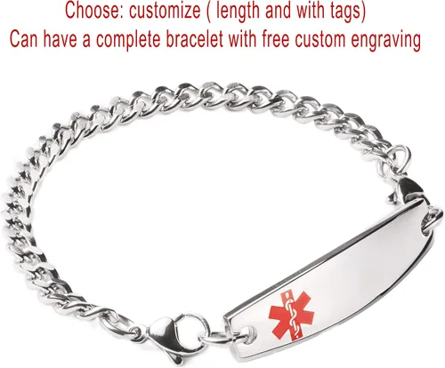 Miniatura 32 de LinnaLove Cadena intercambiable de acero inoxidable para pulseras de identificación de alerta médica para mujeres y hombres