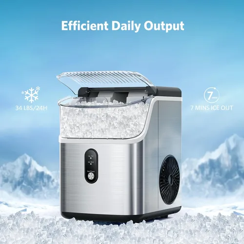 Miniatura 8 de COWSAR Nugget Ice Makers - Máquinas de hielo de nuggets para encimera, hielo suave masticable en pellets, con función de limpieza automática, 35
